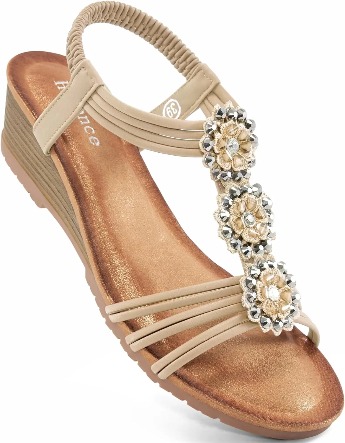 HARENCE Wedge Sandals for Women Shoes: Comfortable Elastic Ankle Strap Low Heel Dress Shoes Open Toe Gladiator Summer Beach Platform Sandals