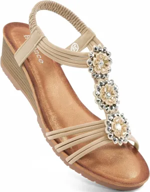 HARENCE Wedge Sandals for Women Shoes: Comfortable Elastic Ankle Strap Low Heel Dress Shoes Open Toe Gladiator Summer Beach Platform Sandals