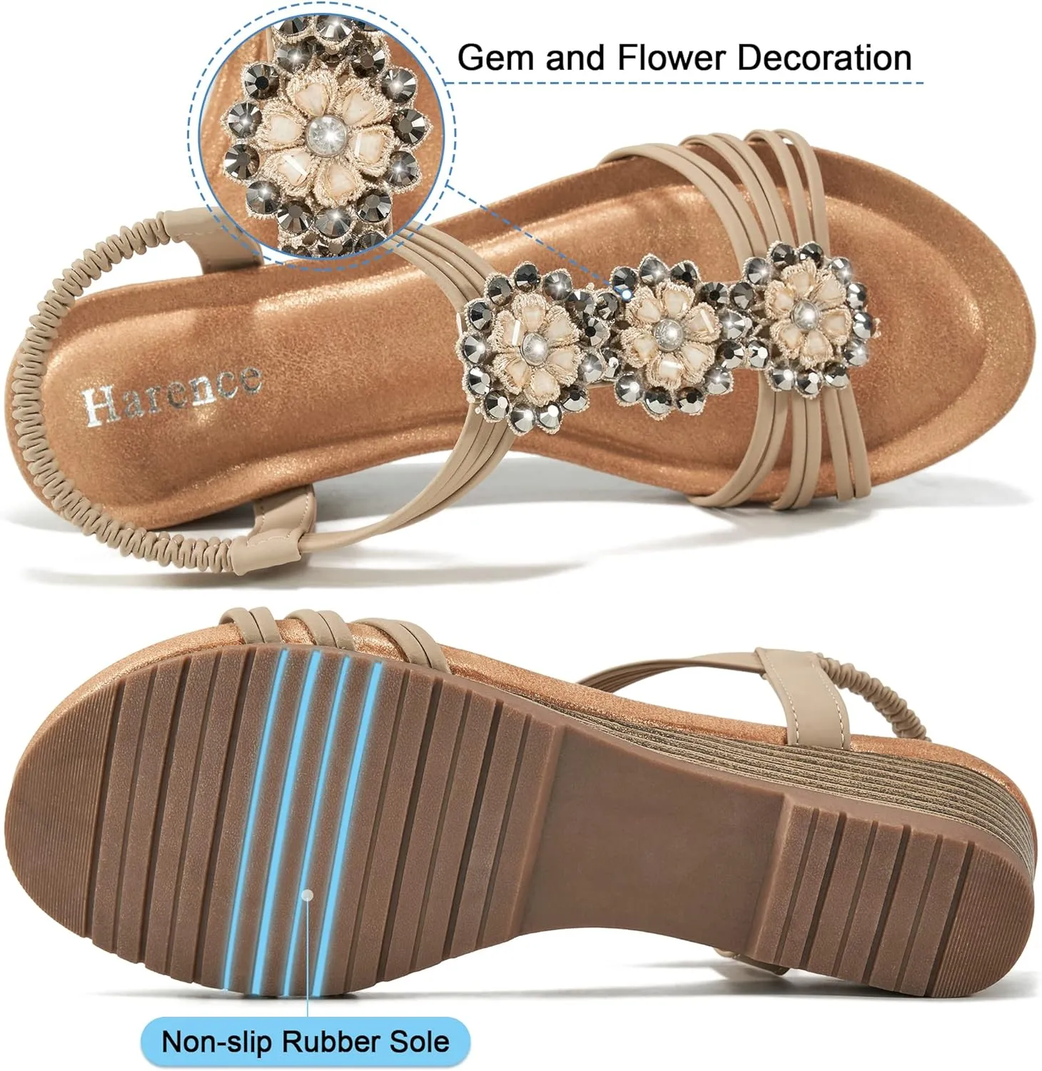 HARENCE Wedge Sandals for Women Shoes: Comfortable Elastic Ankle Strap Low Heel Dress Shoes Open Toe Gladiator Summer Beach Platform Sandals