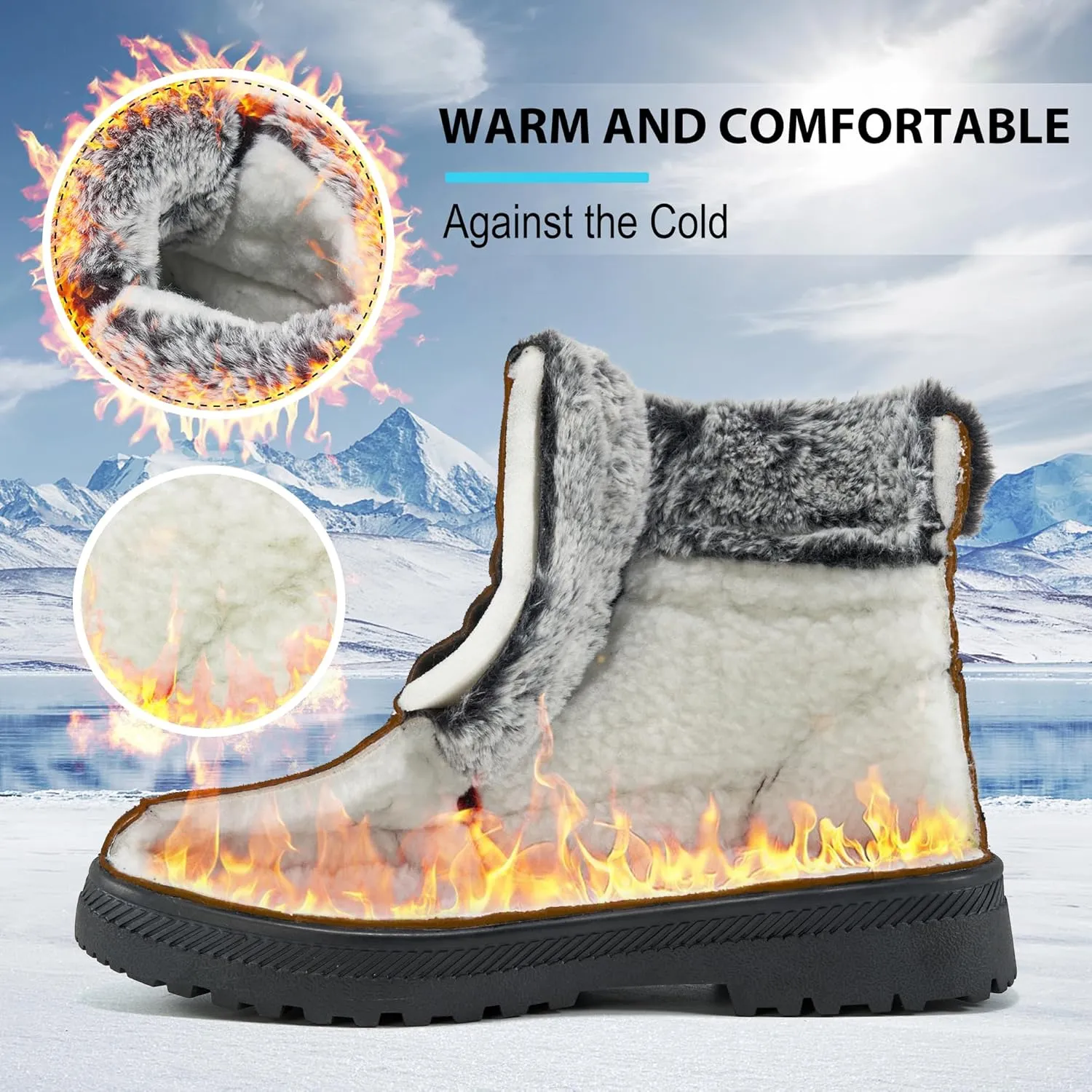 HARENCE Winter Snow Boots for Women: Warm Fur Lined Ankle Booties Lace Up Slip on Outdoor Walking Womens Boots