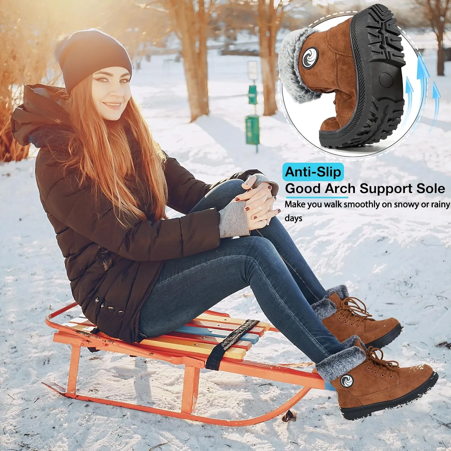 HARENCE Winter Snow Boots for Women: Warm Fur Lined Ankle Booties Lace Up Slip on Outdoor Walking Womens Boots