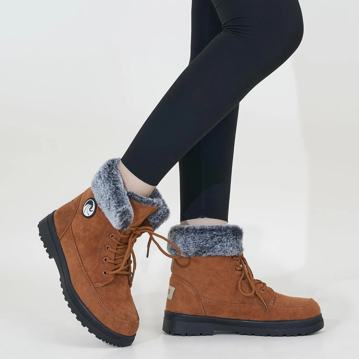 HARENCE Winter Snow Boots for Women: Warm Fur Lined Ankle Booties Lace Up Slip on Outdoor Walking Womens Boots