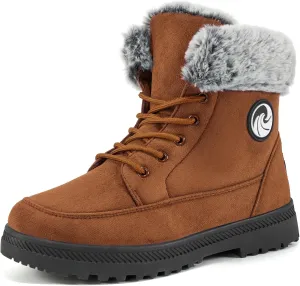 HARENCE Winter Snow Boots for Women: Warm Fur Lined Ankle Booties Lace Up Slip on Outdoor Walking Womens Boots