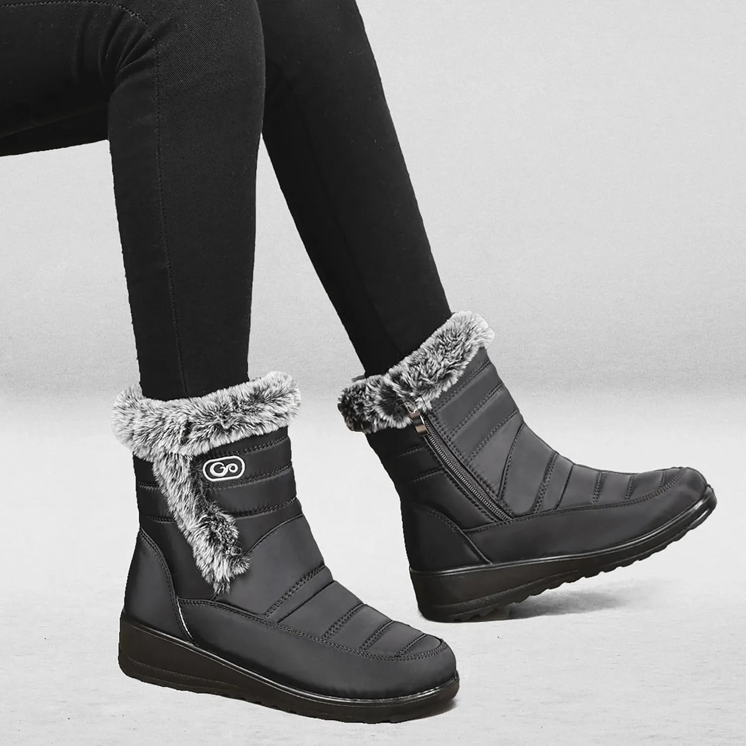 HARENCE Womens Winter Snow Boots: Warm Fur Lined Zipper Ankle Booties Comfortable Outdoor Waterproof Slip on Boots for Women