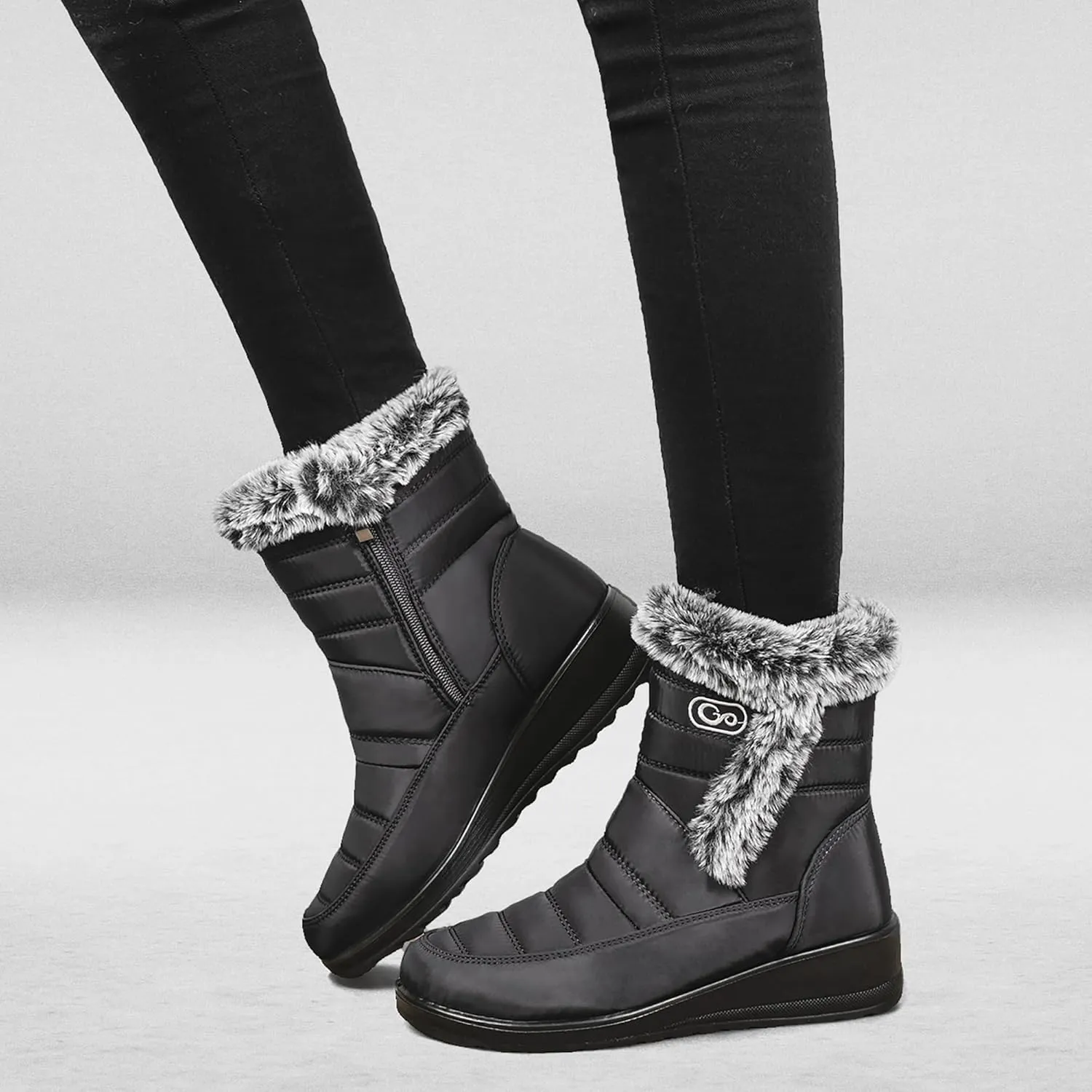 HARENCE Womens Winter Snow Boots: Warm Fur Lined Zipper Ankle Booties Comfortable Outdoor Waterproof Slip on Boots for Women