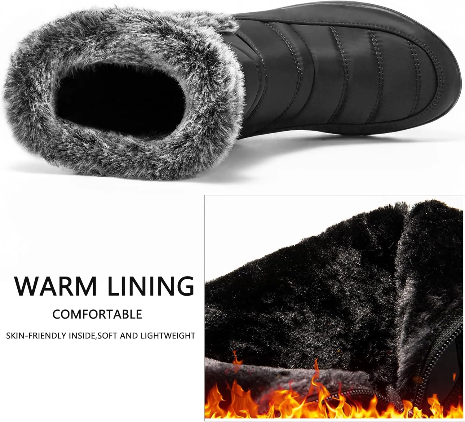 HARENCE Womens Winter Snow Boots: Warm Fur Lined Zipper Ankle Booties Comfortable Outdoor Waterproof Slip on Boots for Women