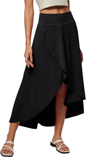 Heathyoga High Waist Wrap Skirt with Shorts Flowy Skirts for Women Trendy Summer Ruffle High Low Maxi Skirt with Slit