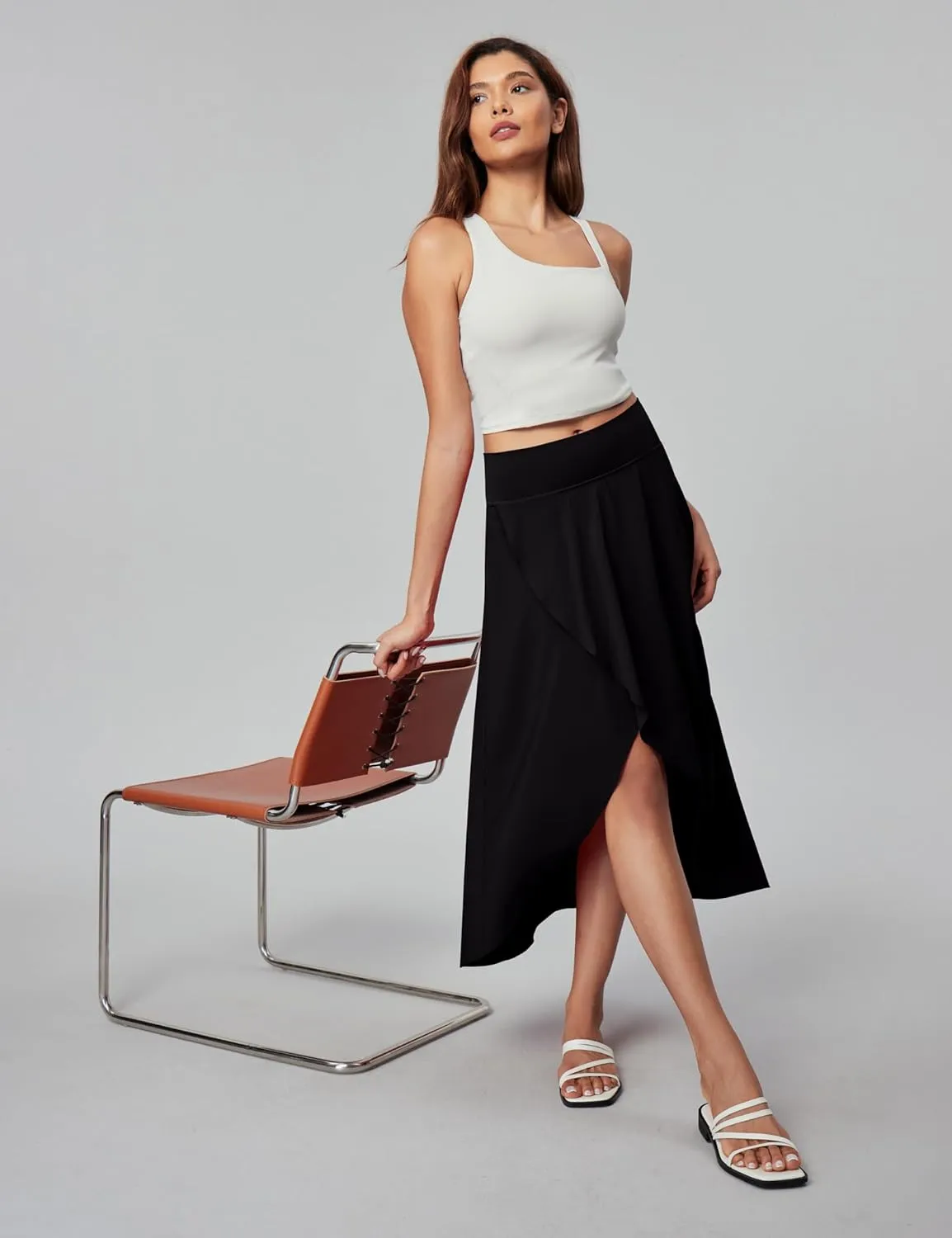 Heathyoga High Waist Wrap Skirt with Shorts Flowy Skirts for Women Trendy Summer Ruffle High Low Maxi Skirt with Slit