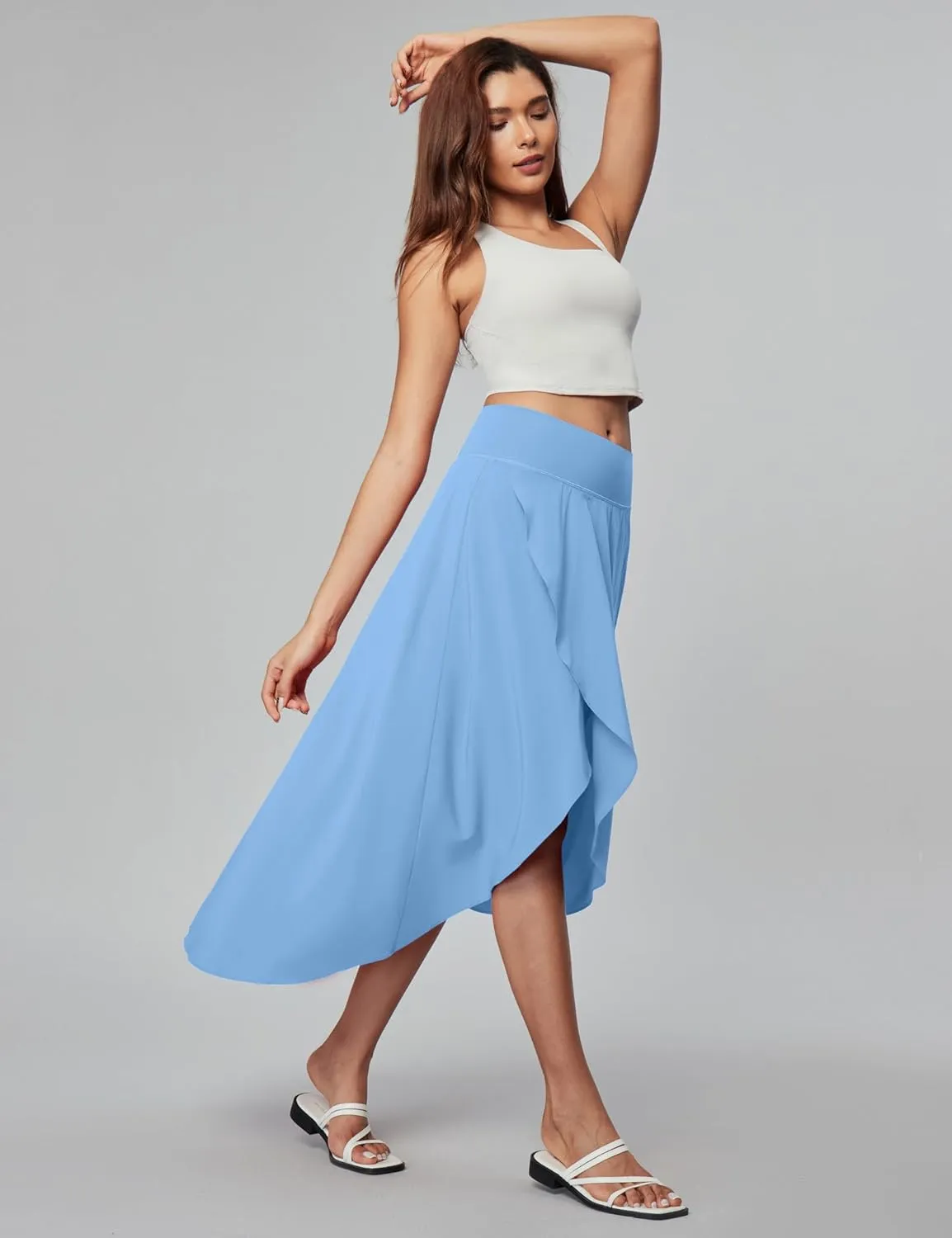 Heathyoga High Waist Wrap Skirt with Shorts Flowy Skirts for Women Trendy Summer Ruffle High Low Maxi Skirt with Slit