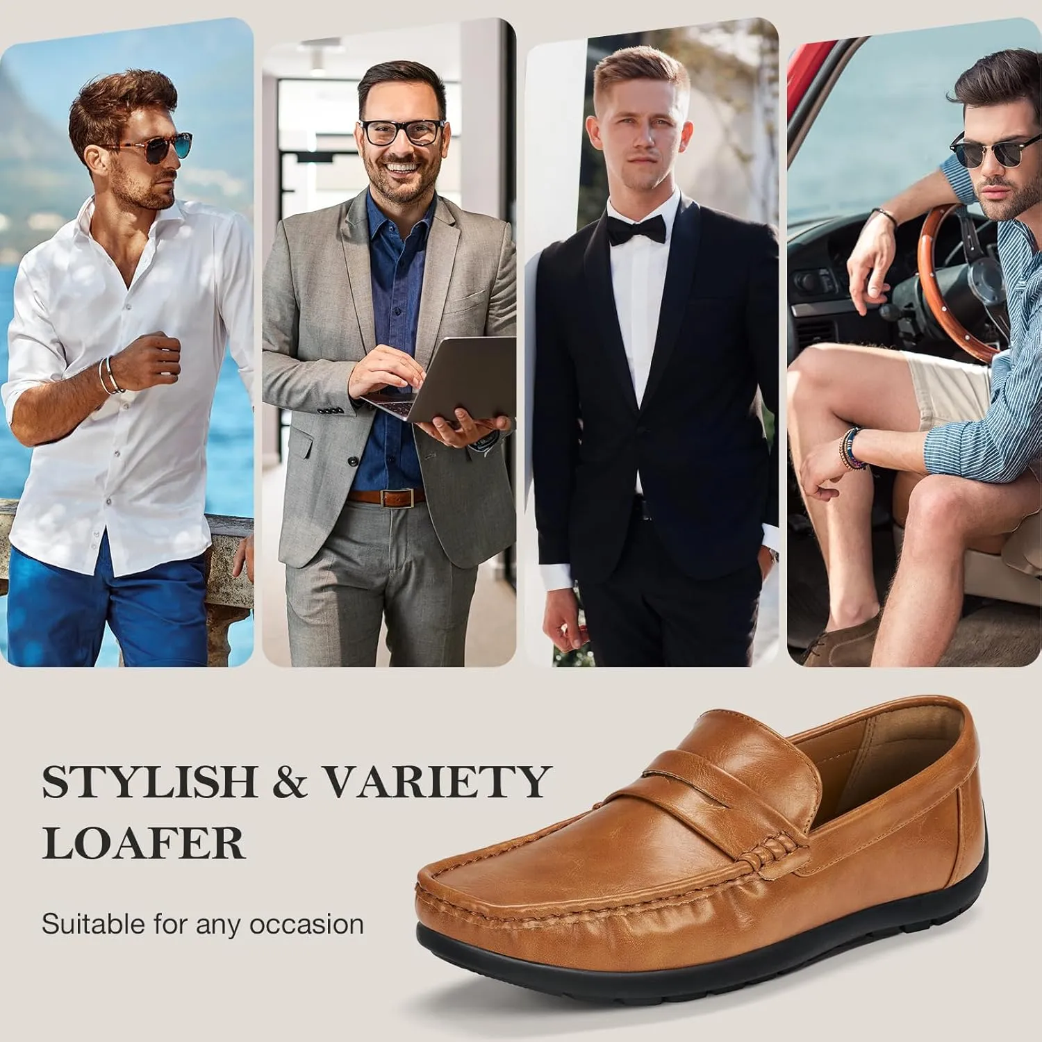 HEEZ Men's Loafers Slip On Shoes Penny Loafers Dress Shoes Leather Casual Driving Boat Shoes for Men
