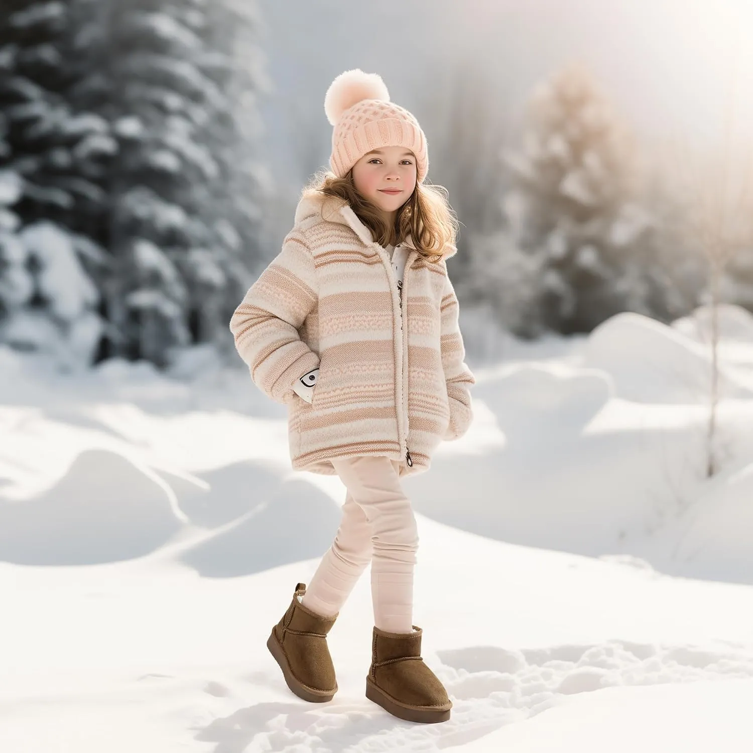 Hehainom Girls Boys Snow Boots Faux Fur Lined Warm Shoes for Toddler Little Big Kid Winter Ankle Boots