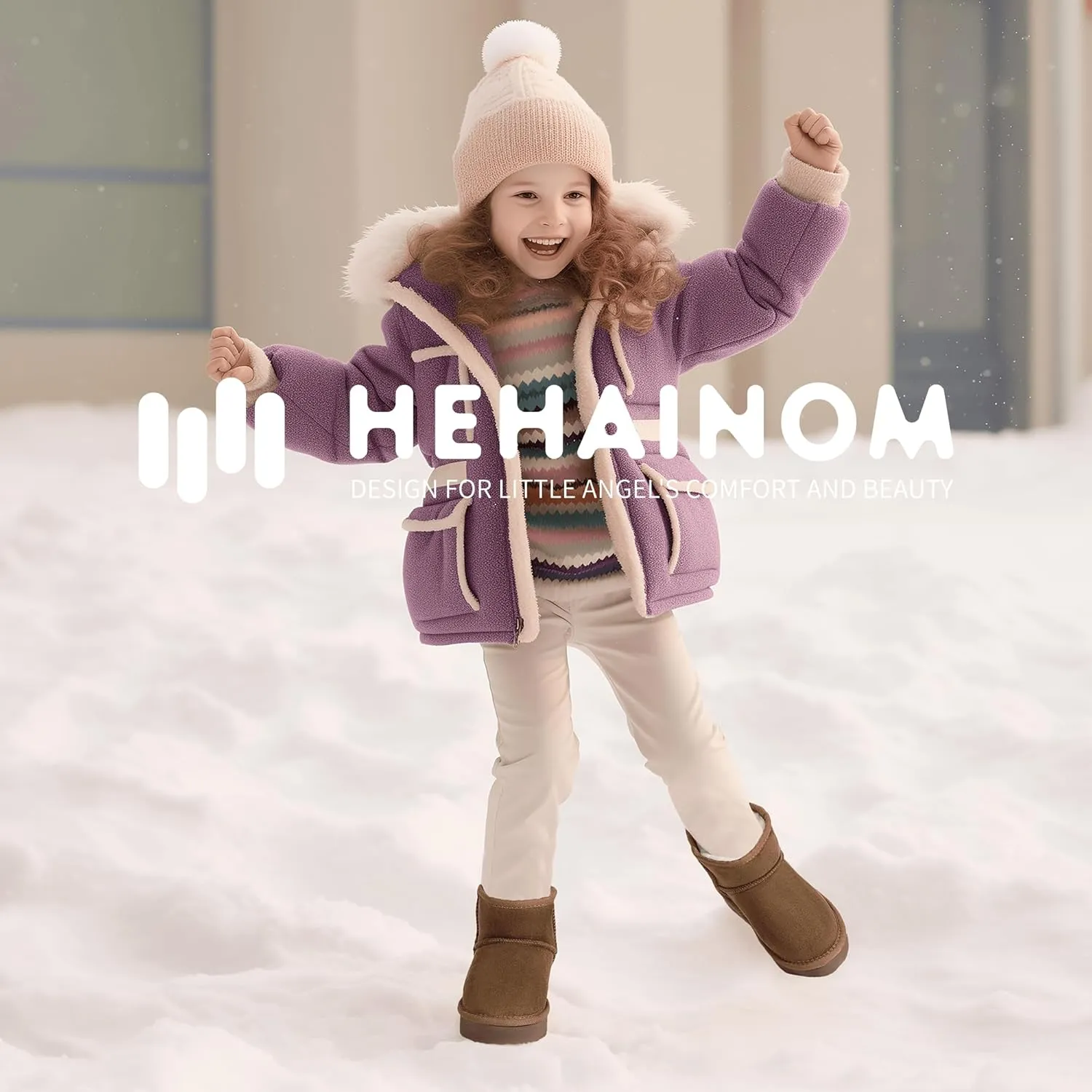 Hehainom Girls Boys Snow Boots Faux Fur Lined Warm Shoes for Toddler Little Big Kid Winter Ankle Boots