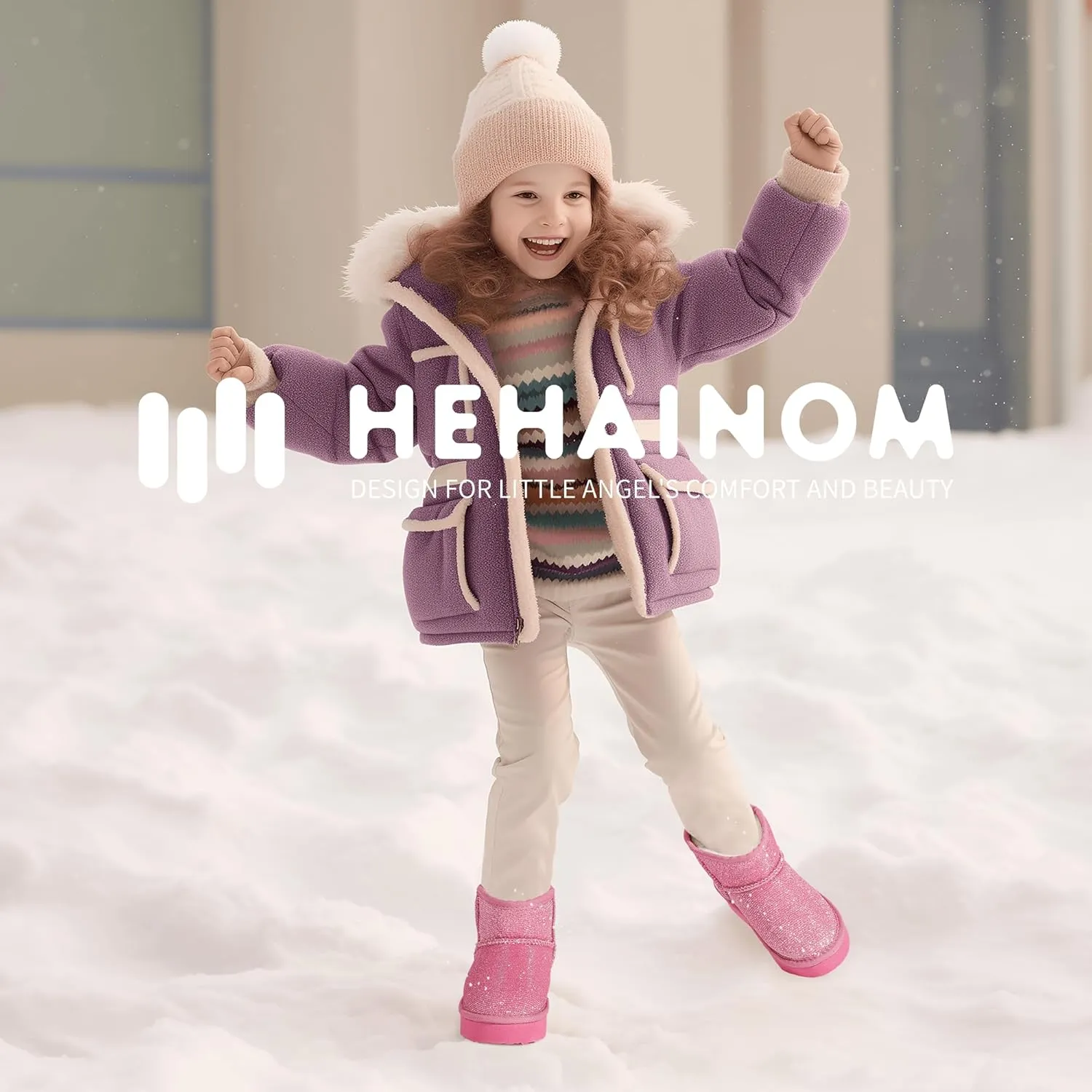 Hehainom Girls Boys Snow Boots Faux Fur Lined Warm Shoes for Toddler Little Big Kid Winter Ankle Boots