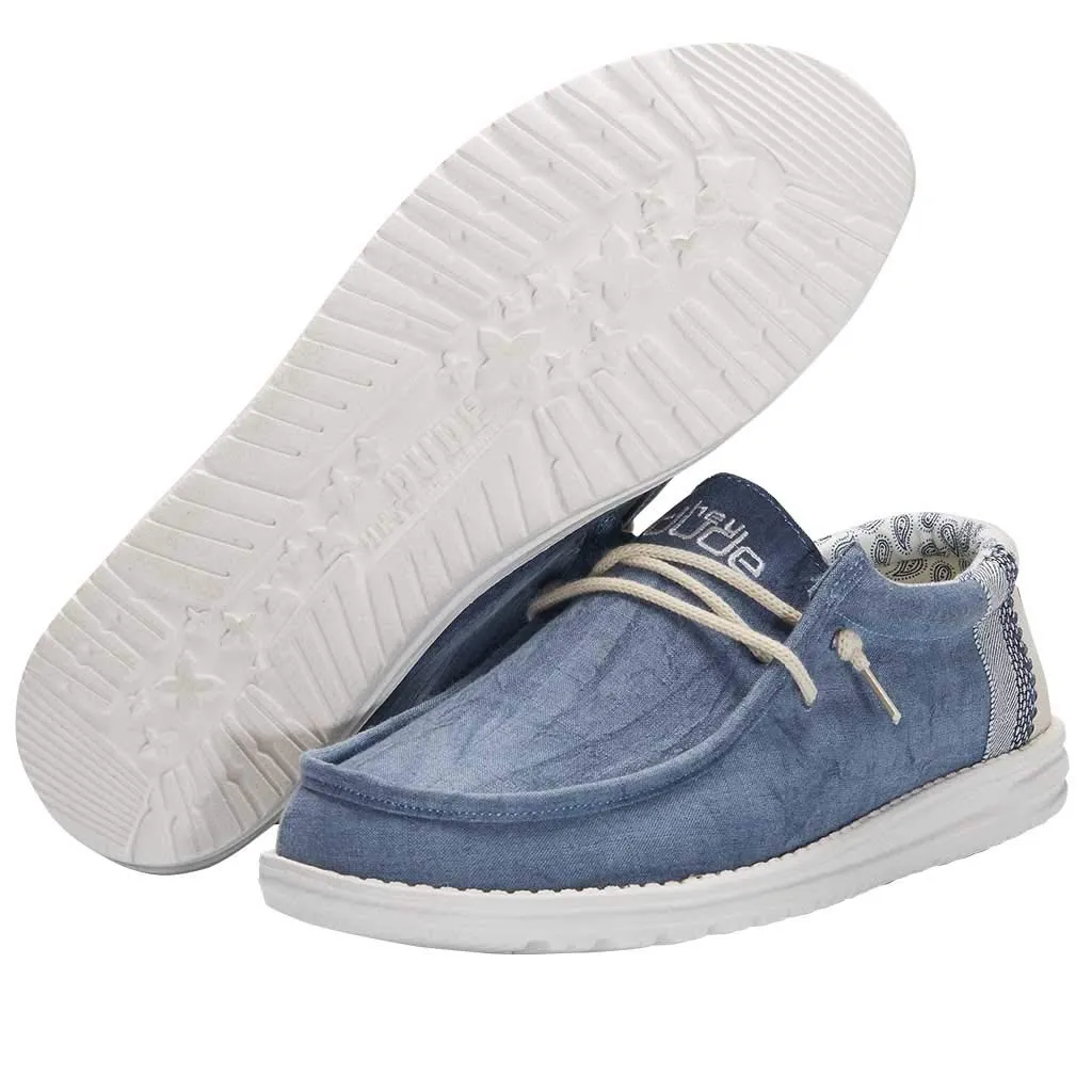 Hey Dude Men's Wally Linen Natural Blue Size 7 | Men’s Shoes | Men's Lace Up Loafers | Comfortable & Light-Weight