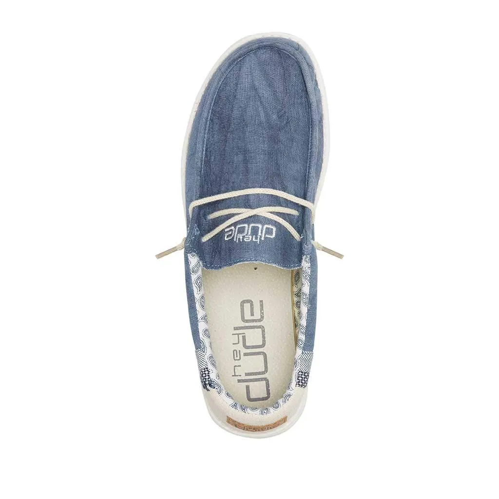 Hey Dude Men's Wally Linen Natural Blue Size 7 | Men’s Shoes | Men's Lace Up Loafers | Comfortable & Light-Weight