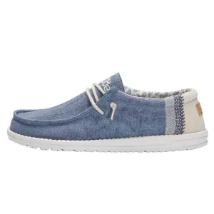 Hey Dude Men's Wally Linen Natural Blue Size 7 | Men’s Shoes | Men's Lace Up Loafers | Comfortable & Light-Weight