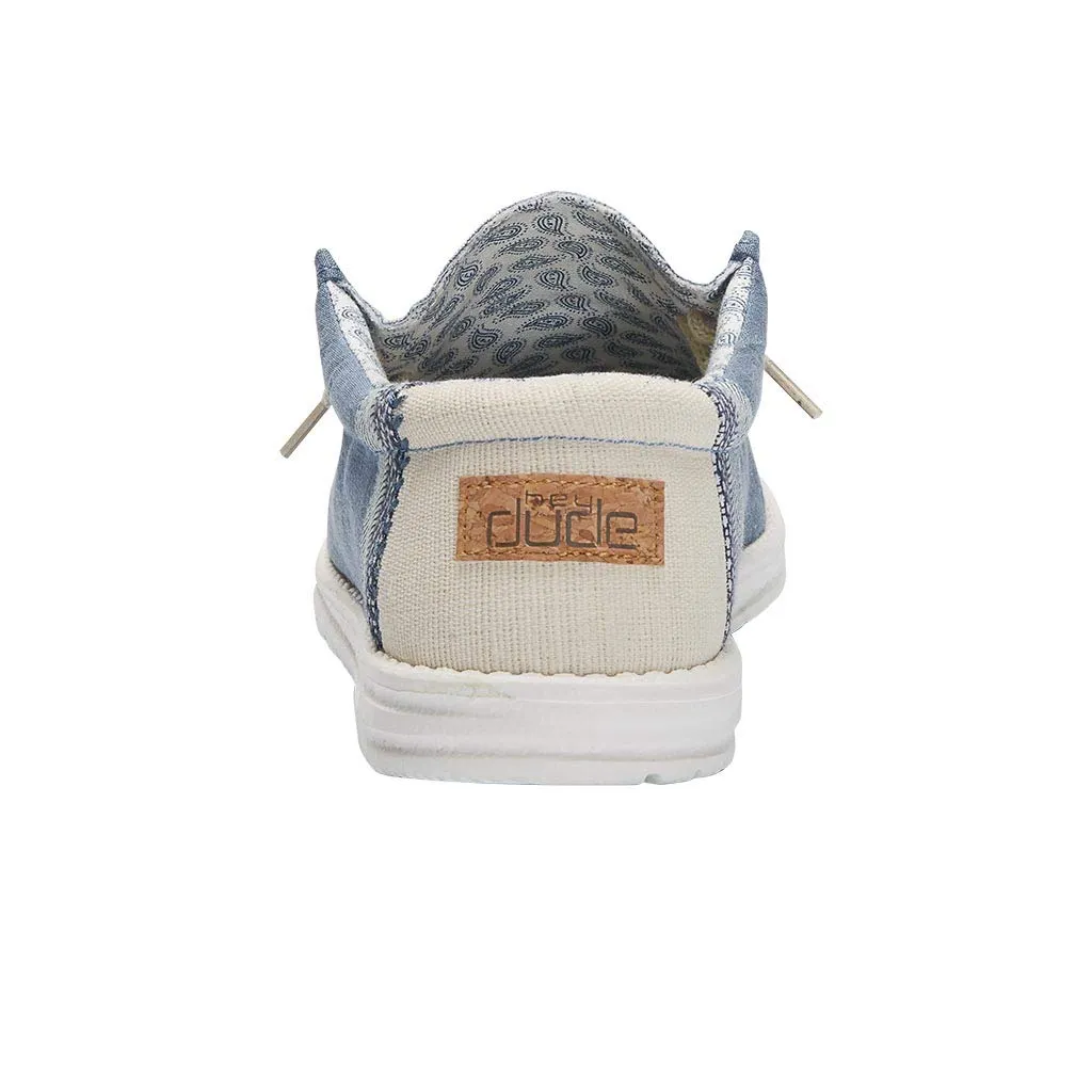 Hey Dude Men's Wally Linen Natural Blue Size 7 | Men’s Shoes | Men's Lace Up Loafers | Comfortable & Light-Weight