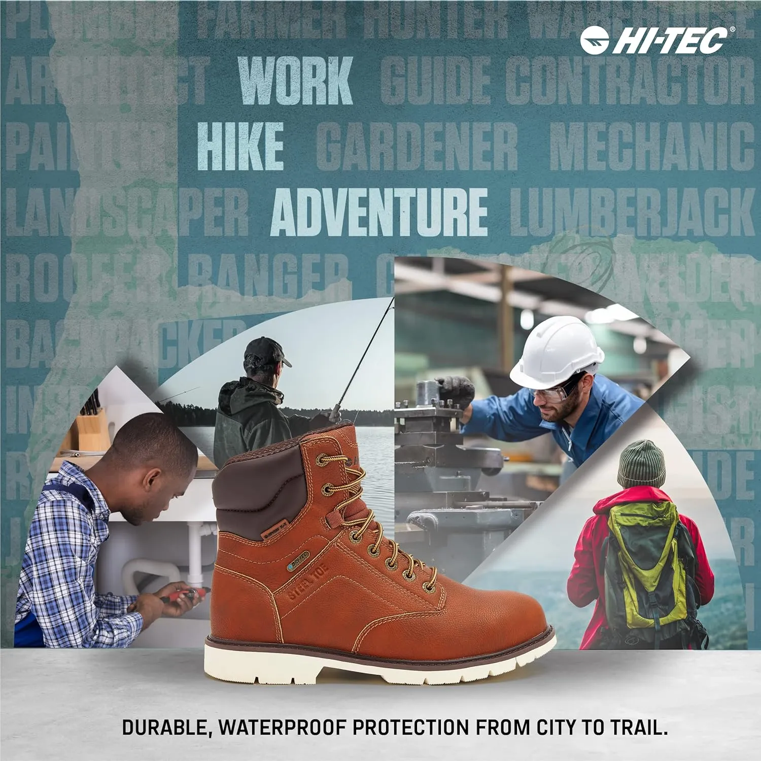 HI-TEC Axel Steel Toe Waterproof Work Boots for Men, Slip Resistant Industrial & Construction Boots with Safety Toe, 7 Inch Mens Work Boots (Botas de Trabajo Para Hombre Waterproof)