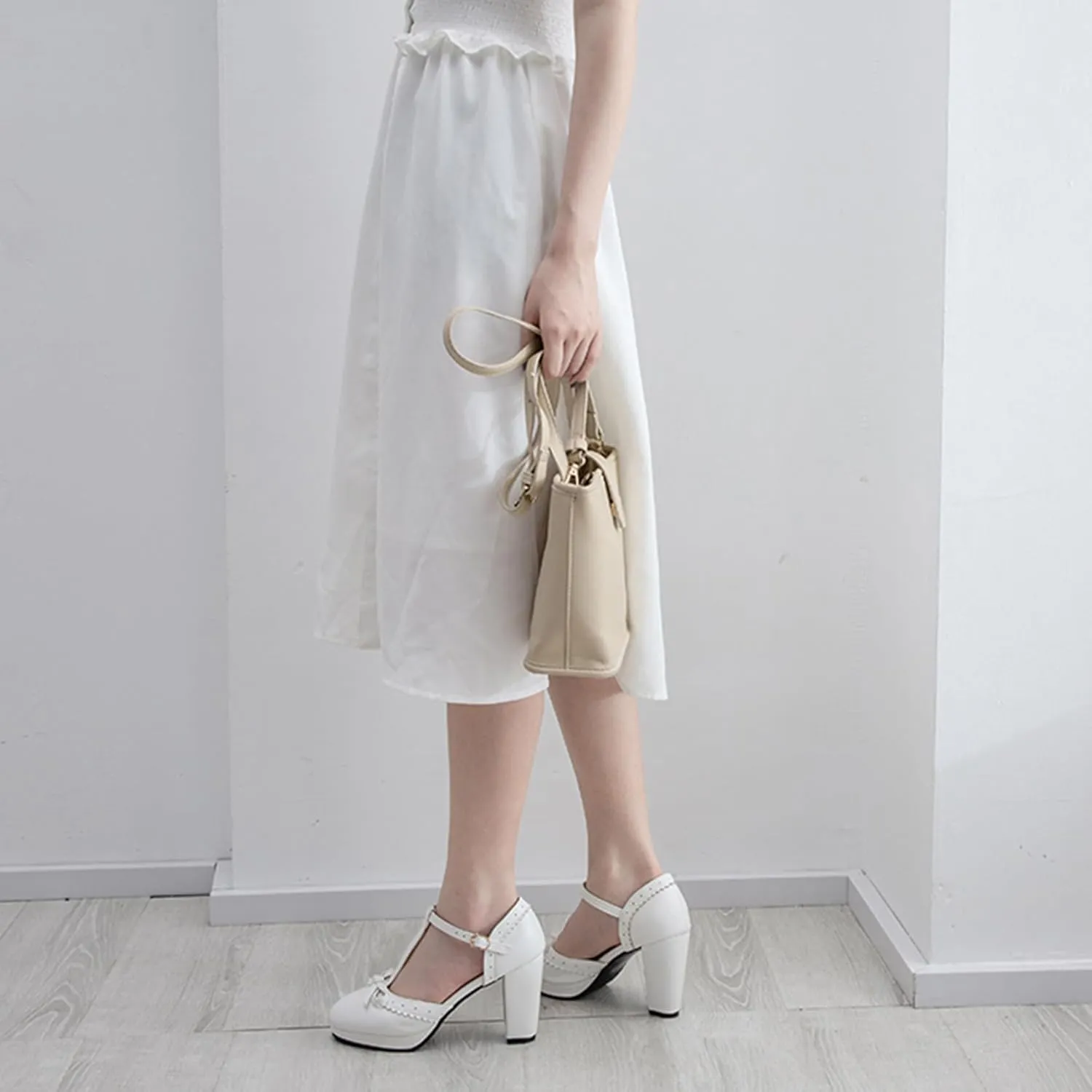High Heel Prom Sandals Women T-Strap Court Shoes