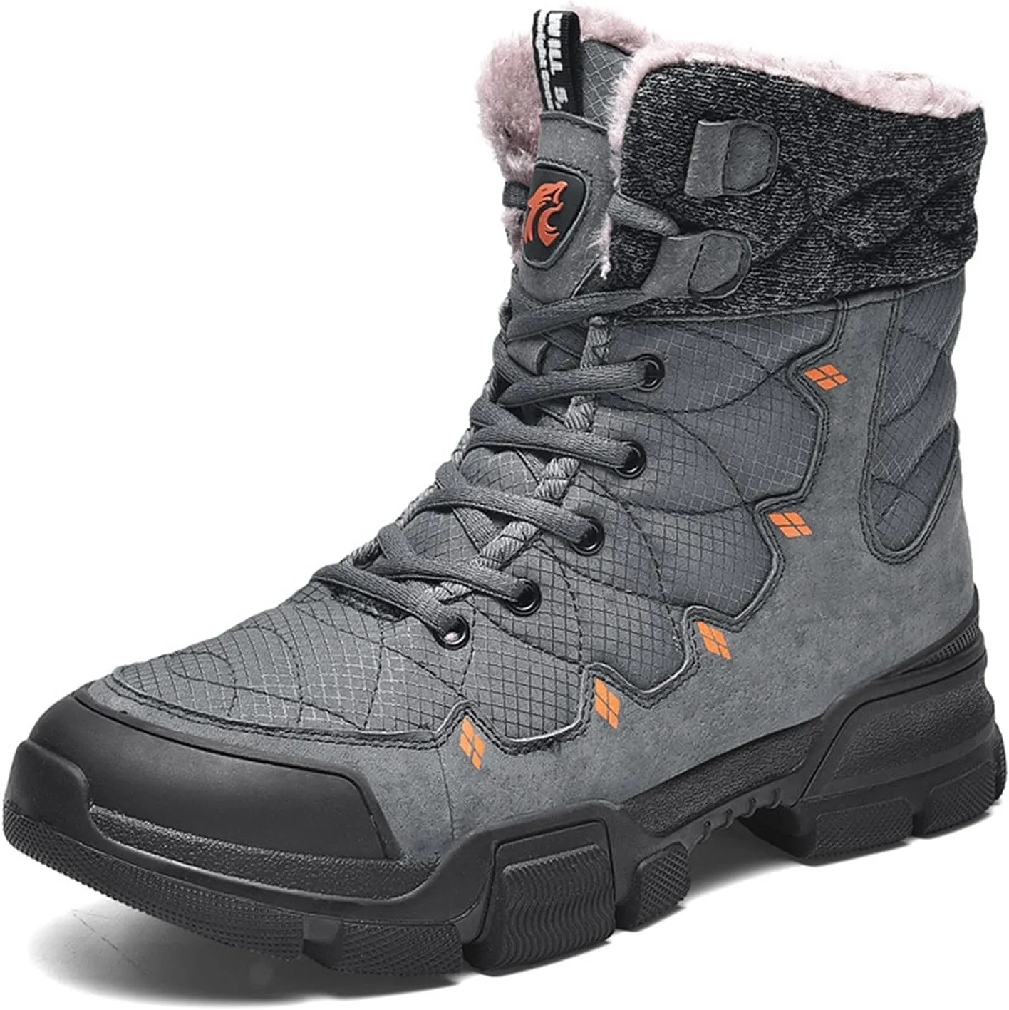 High Rise Hiking Boots, High- top Snow Boots, Mens Winter Warm Water Repellent Lace Up Walking Footwear, for Camping,Trekking, Hiking in Cold Weather (Color : Gray, Size : 38 EUR)