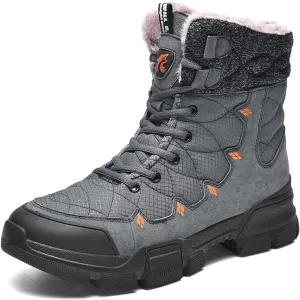 High Rise Hiking Boots, High- top Snow Boots, Mens Winter Warm Water Repellent Lace Up Walking Footwear, for Camping,Trekking, Hiking in Cold Weather (Color : Gray, Size : 38 EUR)