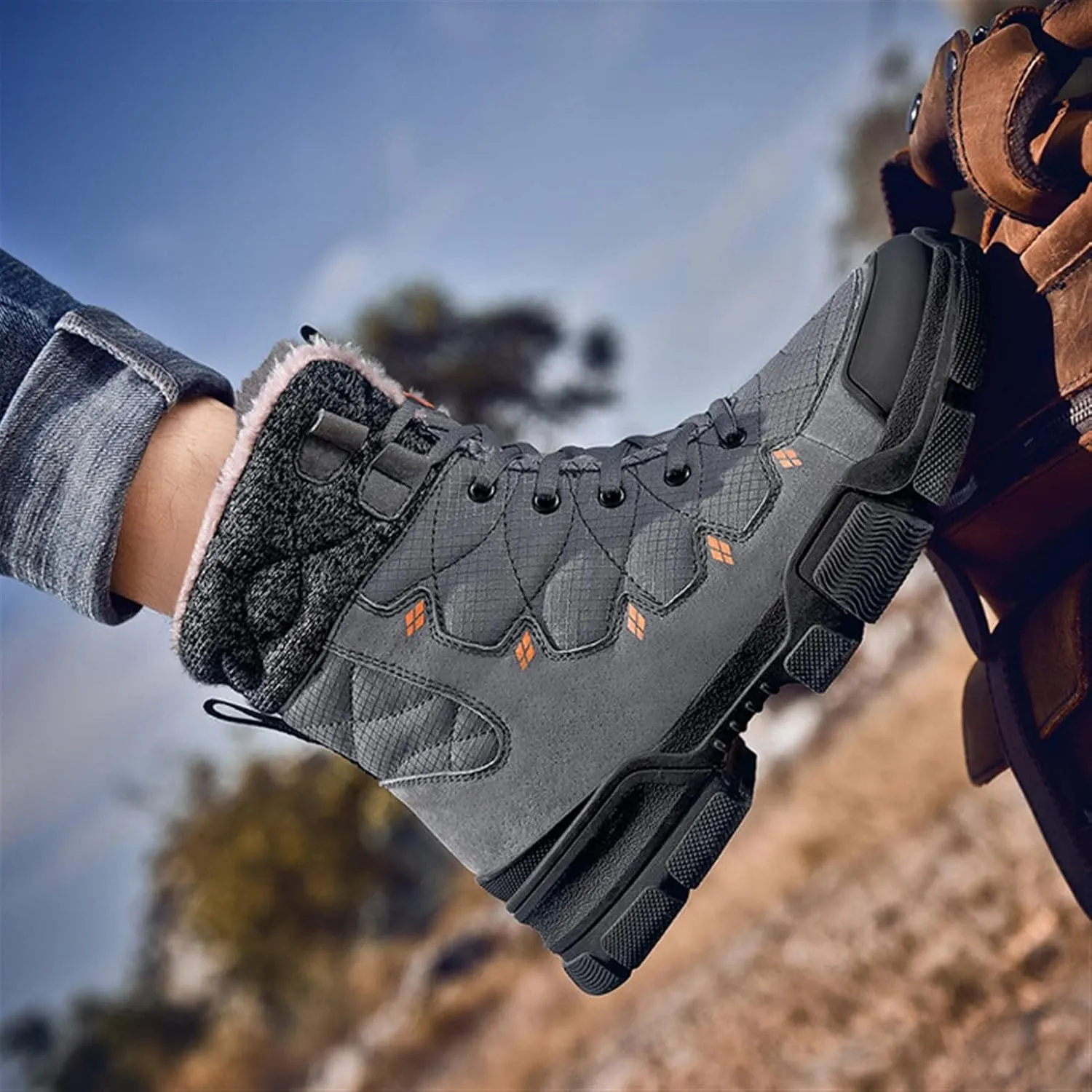 High Rise Hiking Boots, High- top Snow Boots, Mens Winter Warm Water Repellent Lace Up Walking Footwear, for Camping,Trekking, Hiking in Cold Weather (Color : Gray, Size : 38 EUR)