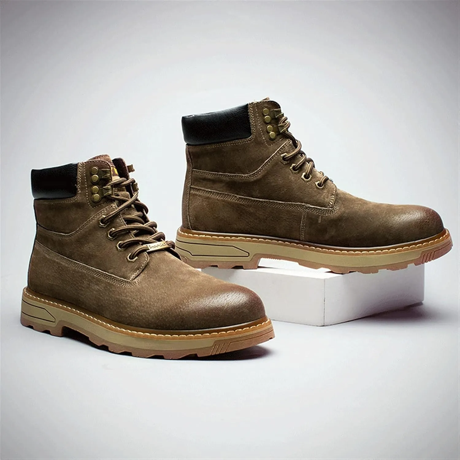High Rise Hiking Boots, Mens Leather Work Boots, Suede Classic Ankle Non- Slip Lace Up Footwear, Outdoor Walking Ridding Garden Comfortable Shose, for Birthday,Father' s Day