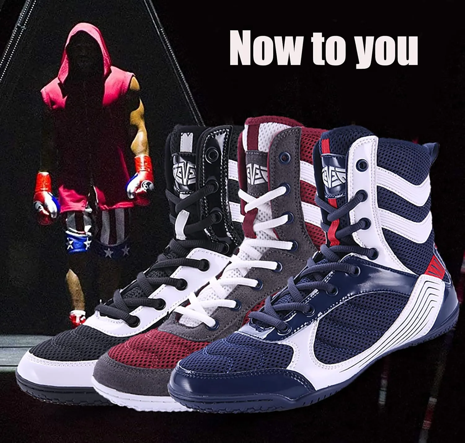High Traction Men's Youth Women Sports Shoes Boxing Wrestling Shoes High Combat Speed Squat Shoes Mens Weightlifting Fighting Boxing Shoes Non-Slip Training Competition Shoes Gym Boots