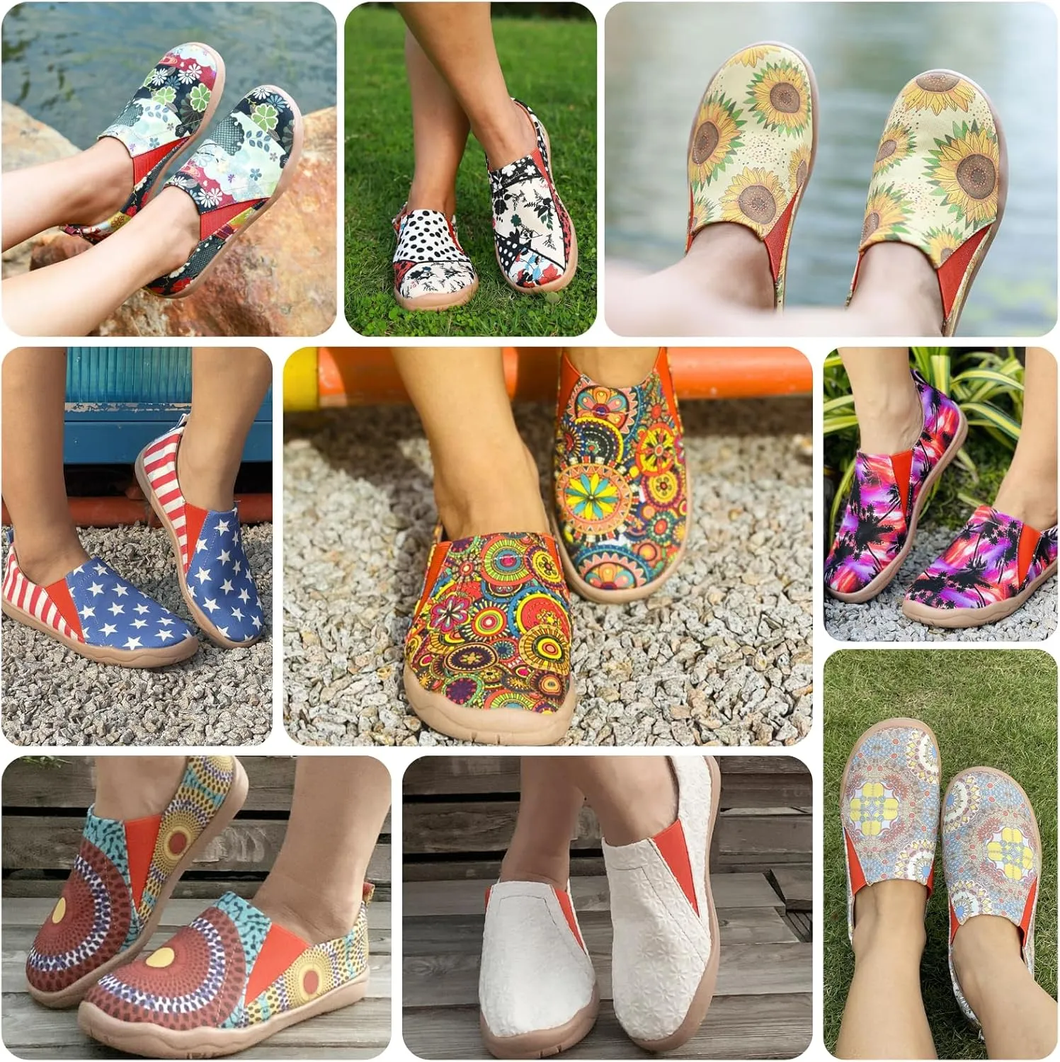 HiGropcore Women's Art Painted Casual Loafers Slip On Canvas Walking Shoes Comfortable Lightweight Ladies Travel Shoes