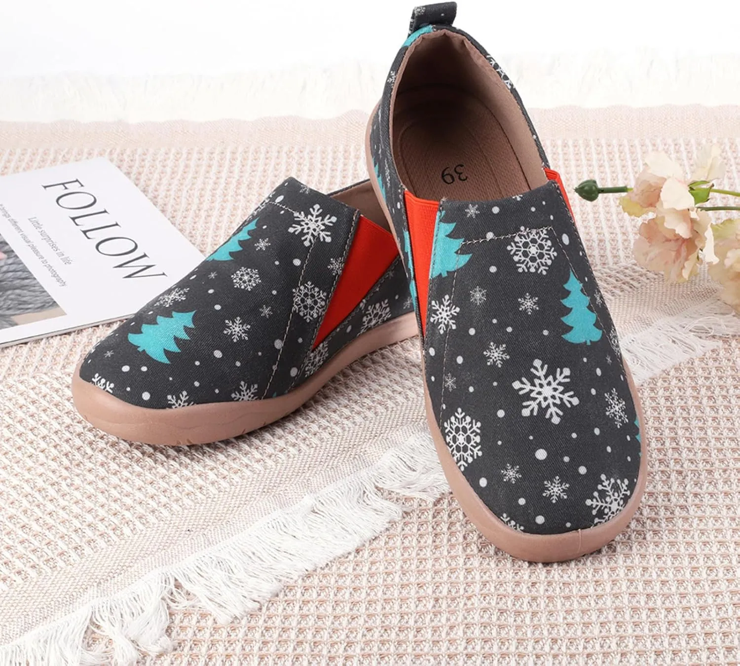 HiGropcore Women's Art Painted Casual Loafers Slip On Canvas Walking Shoes Comfortable Lightweight Ladies Travel Shoes