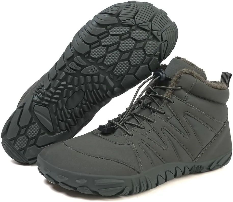 Hike Barefoot Boots Womens Mens Waterproof Fur Lined Winter Barefoot Shoes Minimalist Snow Boots Wide Toe Box Ankle Booties