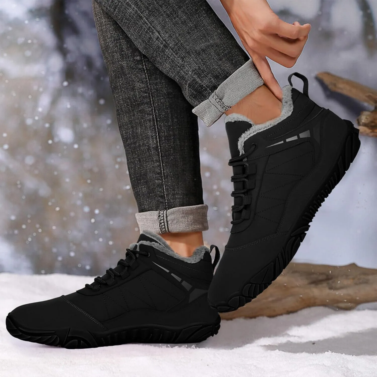Hike Barefoot Boots Womens Mens Waterproof Fur Lined Winter Barefoot Shoes Minimalist Snow Boots Wide Toe Box Ankle Booties