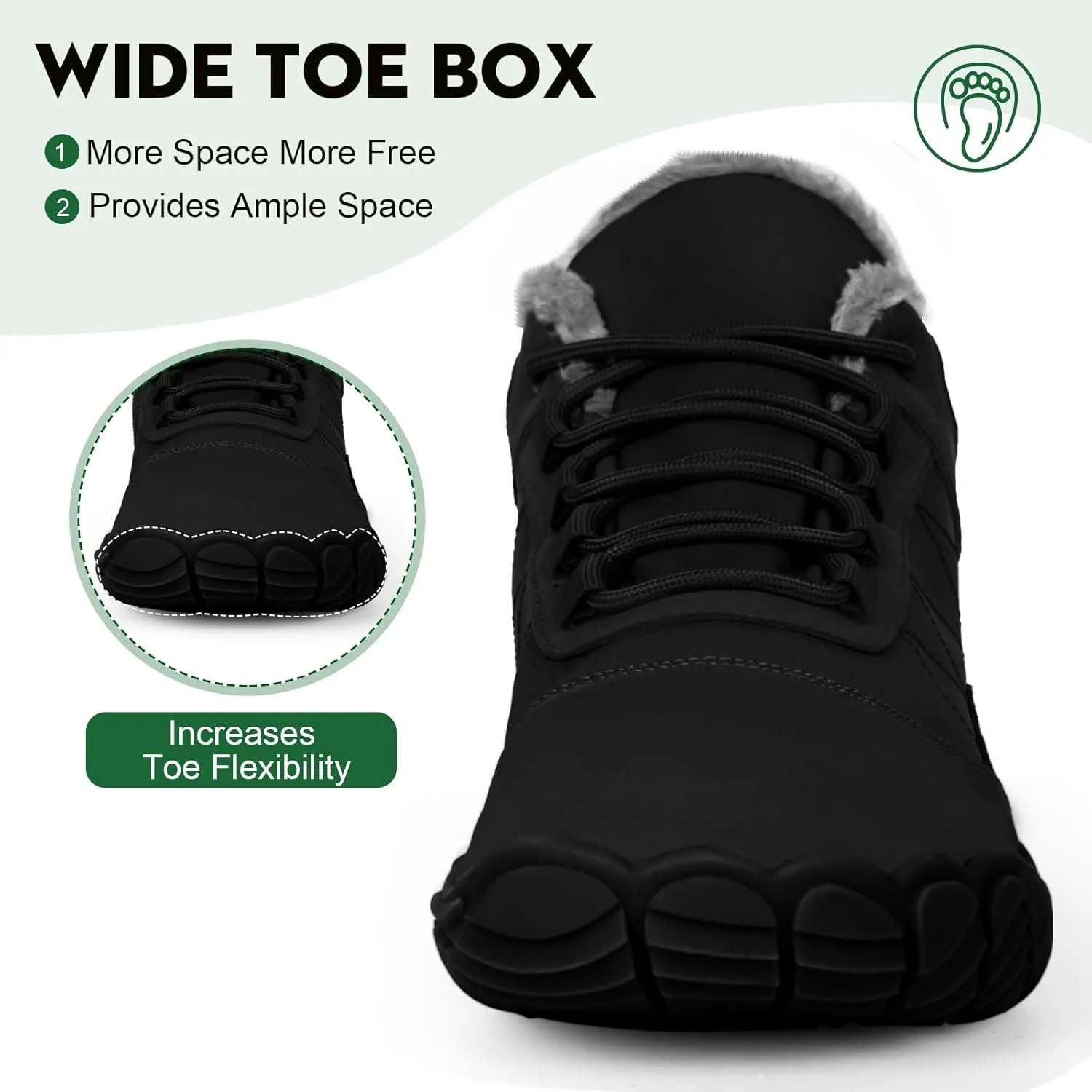 Hike Barefoot Boots Womens Mens Waterproof Fur Lined Winter Barefoot Shoes Minimalist Snow Boots Wide Toe Box Ankle Booties