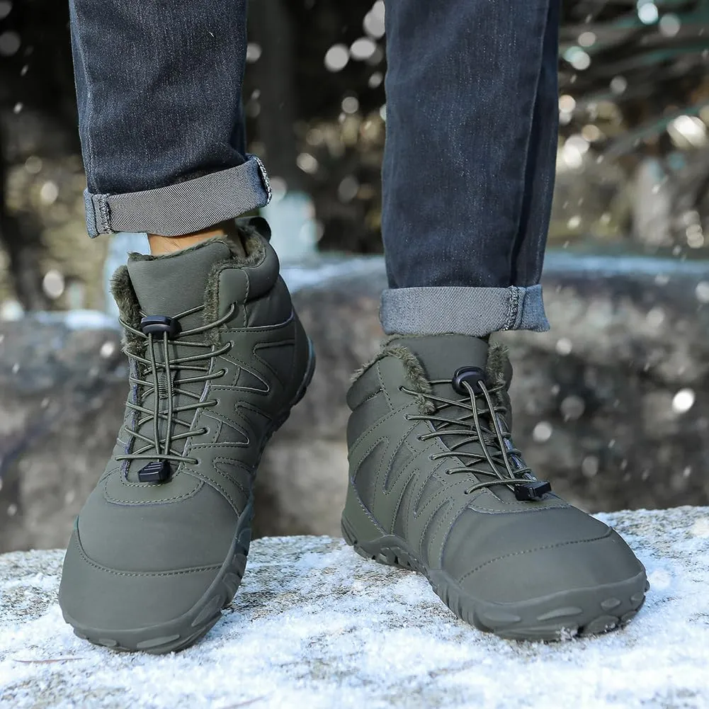 Hike Barefoot Boots Womens Mens Waterproof Fur Lined Winter Barefoot Shoes Minimalist Snow Boots Wide Toe Box Ankle Booties