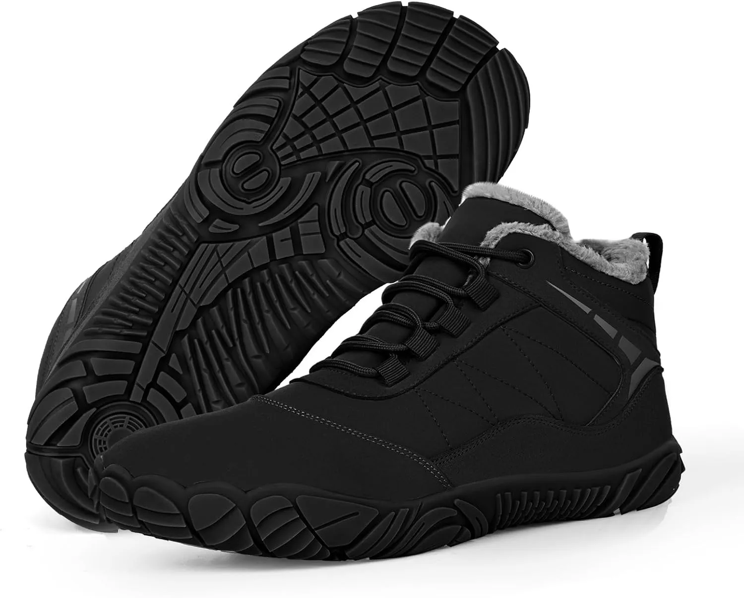 Hike Barefoot Boots Womens Mens Waterproof Fur Lined Winter Barefoot Shoes Minimalist Snow Boots Wide Toe Box Ankle Booties