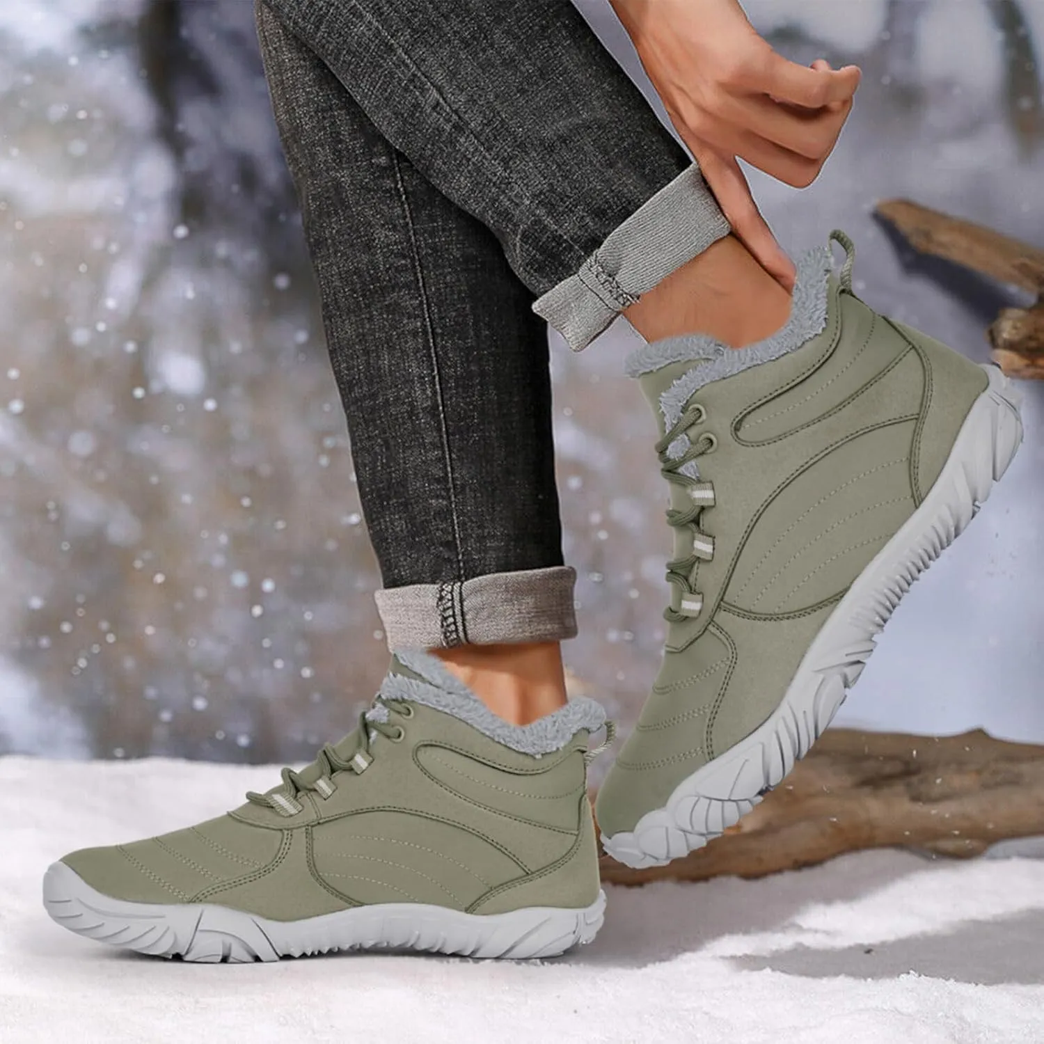 Hike Barefoot Boots Womens Mens Waterproof Fur Lined Winter Barefoot Shoes Minimalist Snow Boots Wide Toe Box Ankle Booties