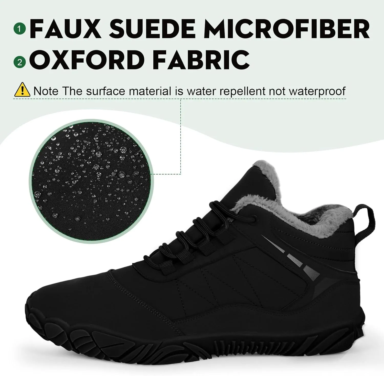 Hike Barefoot Boots Womens Mens Waterproof Fur Lined Winter Barefoot Shoes Minimalist Snow Boots Wide Toe Box Ankle Booties