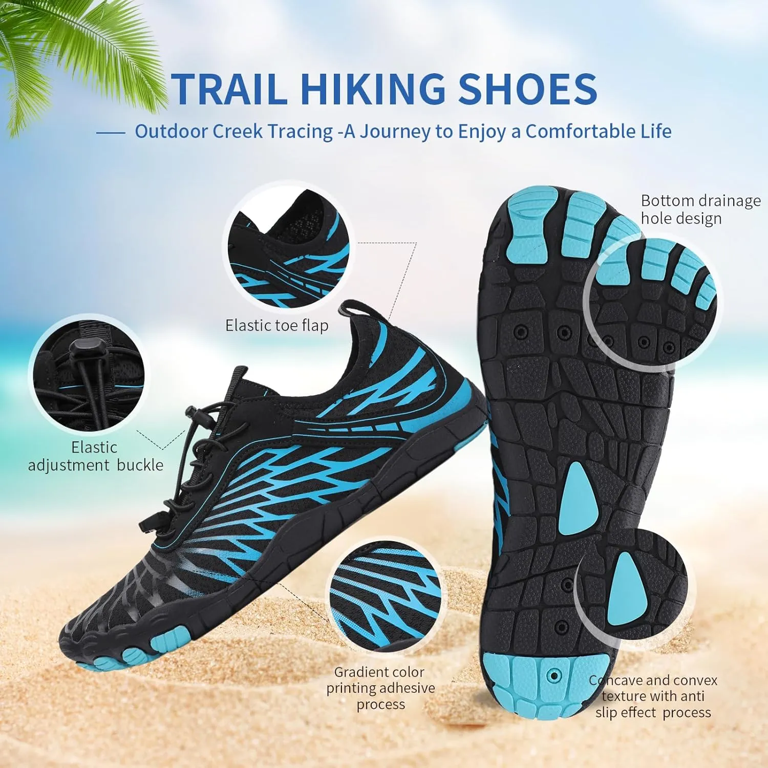 Hike Barefoot Shoes for Women Men - Quick Dry Wide Toe Box Beach Swim Athletic Sports Shoes, Non-Slip Hike Yoga Lightweight Footwear Aqua Hiking Walking Kayaking Diving Surfing