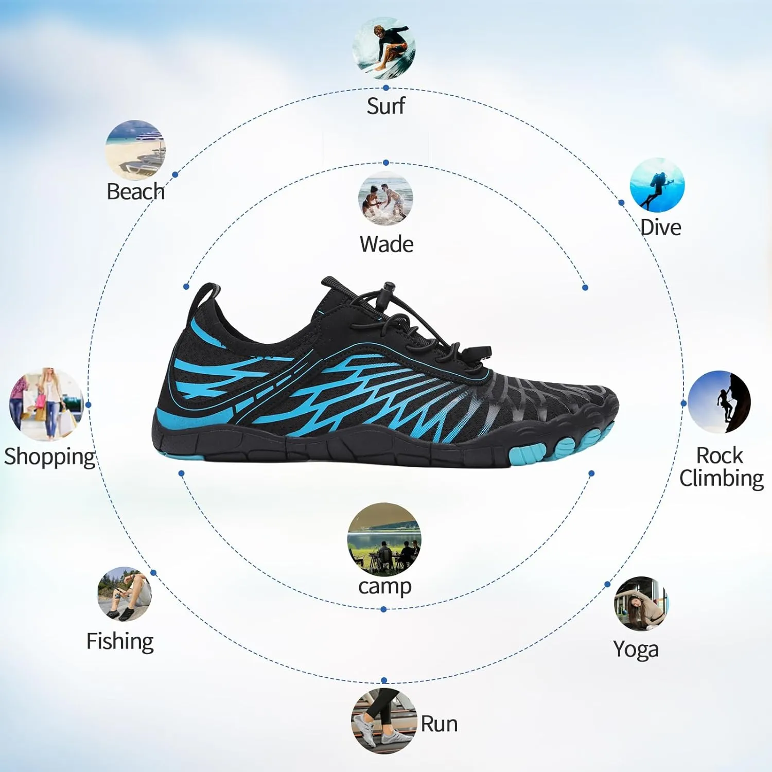 Hike Barefoot Shoes for Women Men - Quick Dry Wide Toe Box Beach Swim Athletic Sports Shoes, Non-Slip Hike Yoga Lightweight Footwear Aqua Hiking Walking Kayaking Diving Surfing