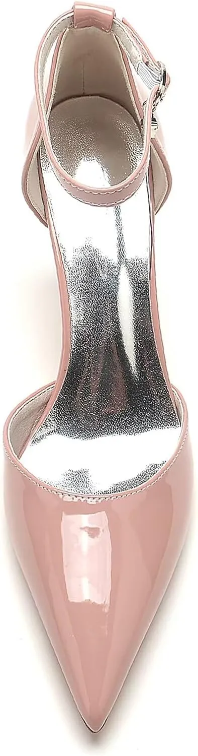 HNVAVQ Women's High Heels Closed Toe Stiletto Court Shoes Sexy Rhinestone Ankle Strap Pumps Patent Leather Wedding Bridal Party Dress Shoes