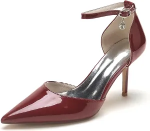HNVAVQ Women's High Heels Closed Toe Stiletto Court Shoes Sexy Rhinestone Ankle Strap Pumps Patent Leather Wedding Bridal Party Dress Shoes