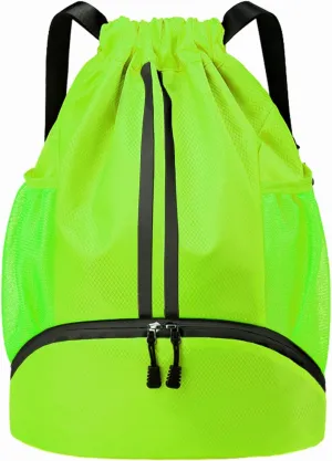 Hoedia Sports Drawstring Backpack - String Swim Gym Bag with Shoes Compartment and Wet Proof Pocket for Women&Men (Green)