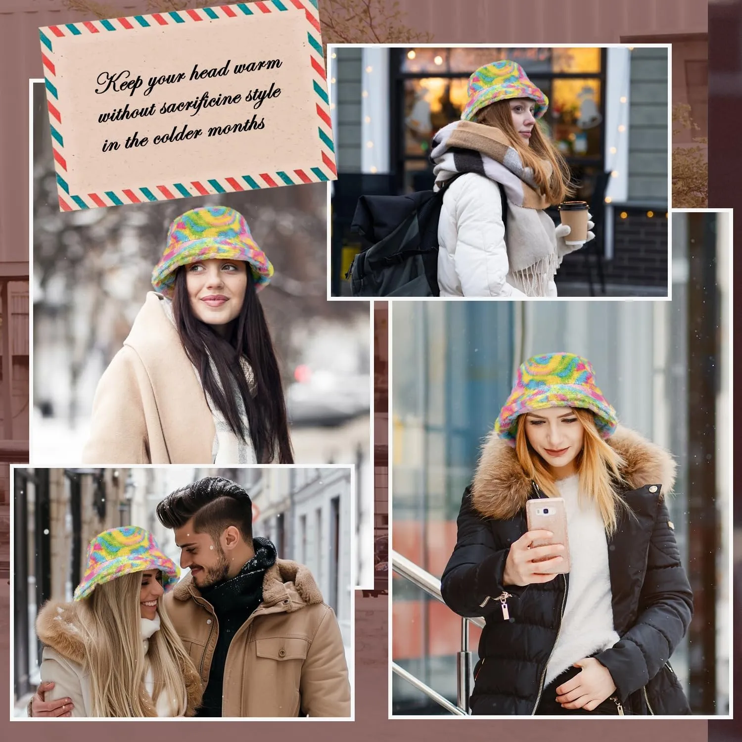 HONGTEYA Winter Bucket Hat Fluffy Faux Fur Fisherman Cap for Women Men Solid Color Style