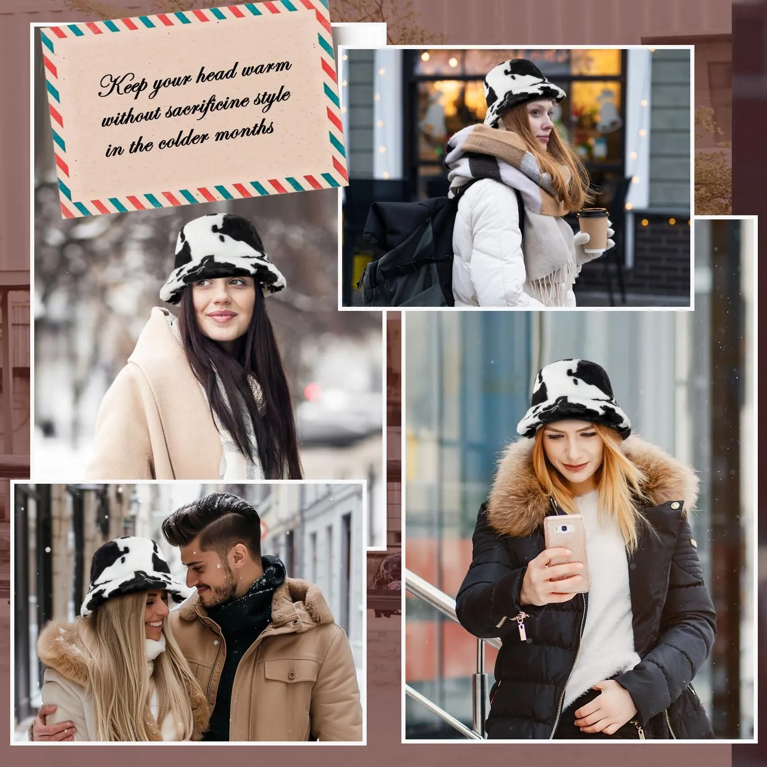 HONGTEYA Winter Bucket Hat Fluffy Faux Fur Fisherman Cap for Women Men Solid Color Style