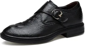HOOENG Dress Formal Shoes for Men Slip on Crocodile Embossed Monk Strap Leather Slip Resistant Low Top Anti-Slip Non Slip Outdoor (Color : Black, Size : 8)