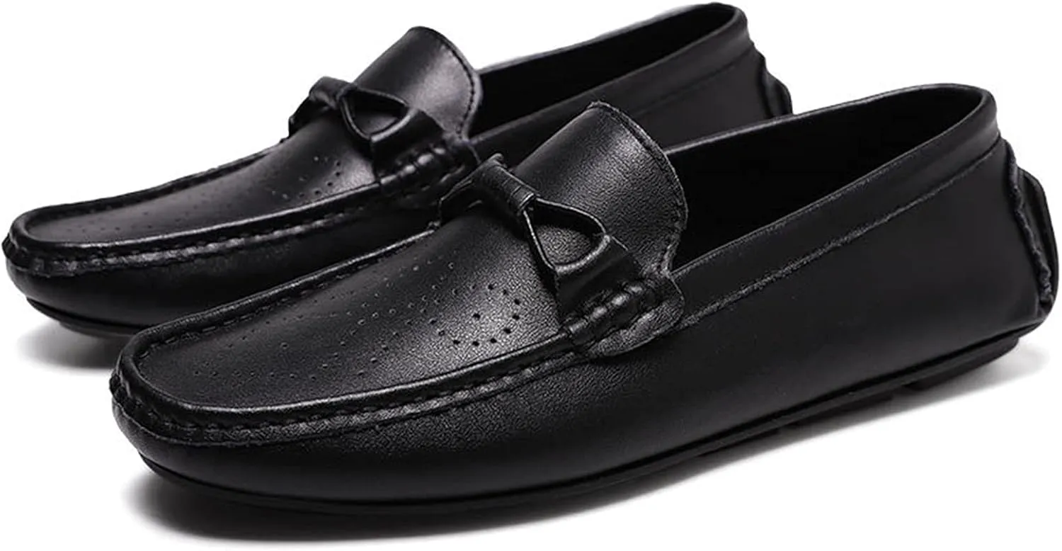 HOOENG Driving Moccasins Smoking Loafer for Men Rope Tie Brogue Round Toe Genuine Leather Breathable Resistant Soft Comfortable Driving Slip on