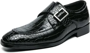 HOOENG Formal Shoes for Men Slip on Split Toe Crocodile Embossed Monk Strap Leather Anti-Slip Low Top Rubber Sole Non Slip Walking (Color : Black, Size : 10)