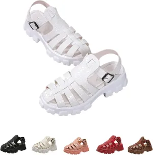 Hopomart HNEOWGN Women's Chunky Heels Fisherman Sandals Gladiator Closed Toe Platform Sandals Comfort Wedge Sandals with Buckle