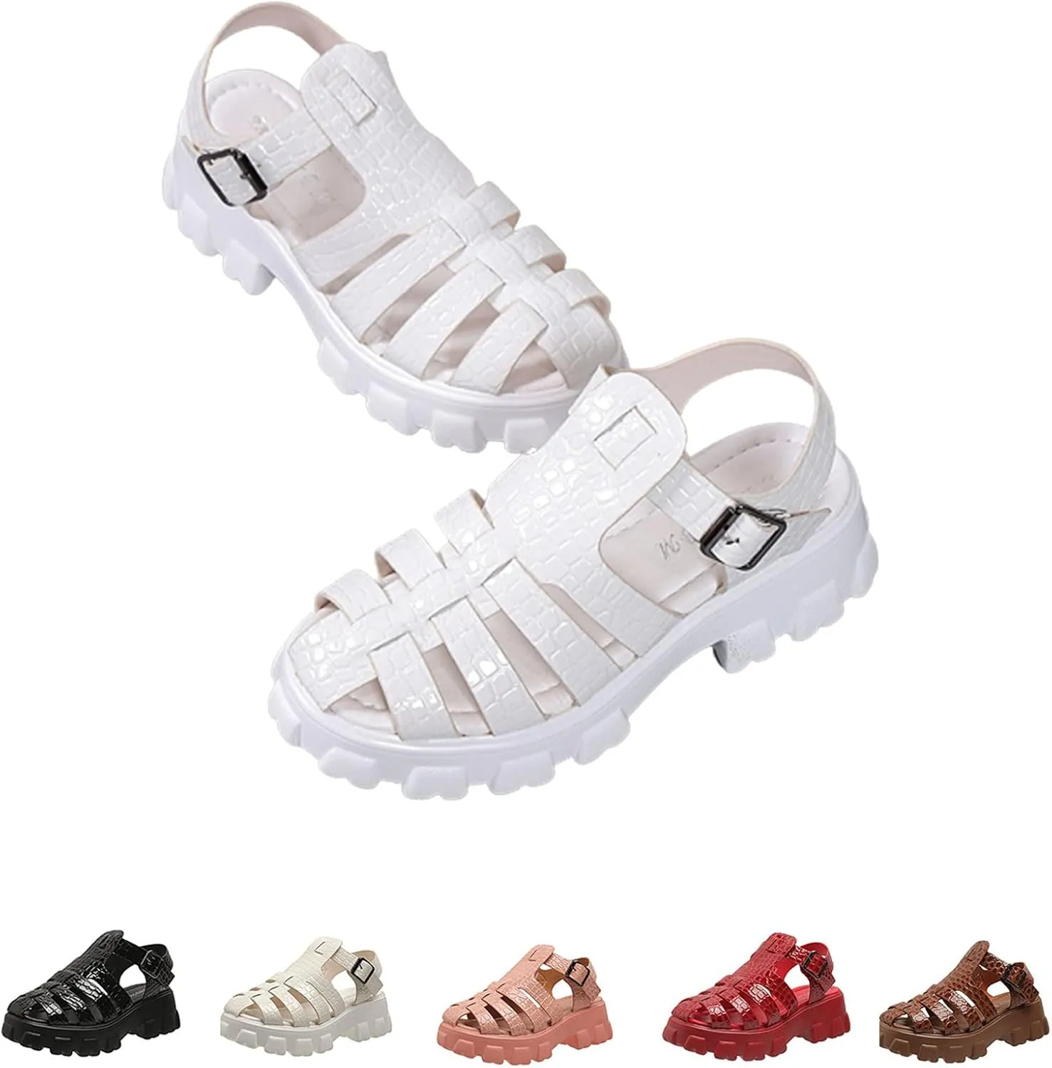Hopomart HNEOWGN Women's Chunky Heels Fisherman Sandals Gladiator Closed Toe Platform Sandals Comfort Wedge Sandals with Buckle