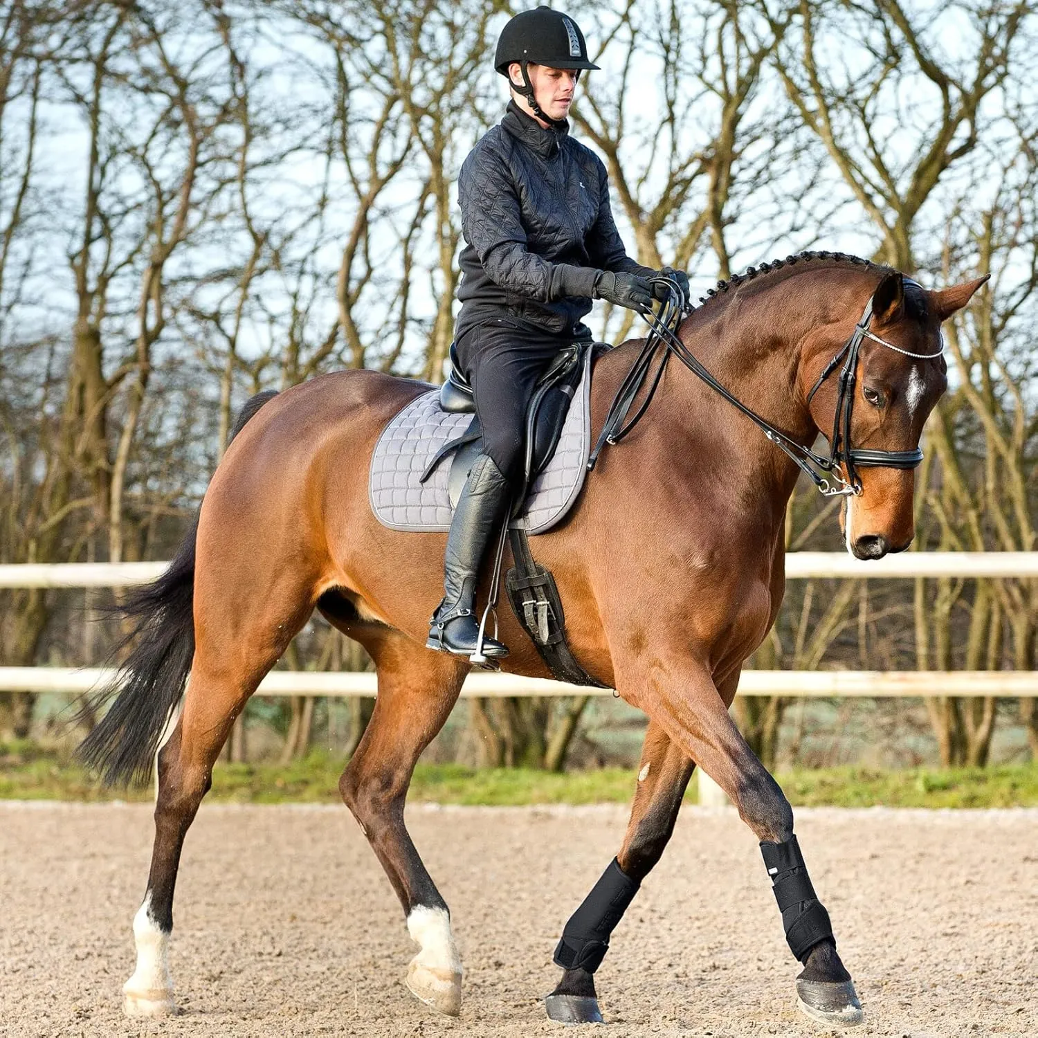 HORZE Brushing Splint Boots for Horses (Pair) - Durable Neoprene, Secure Closure, Lightweight - Black - M